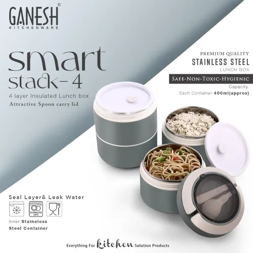 Image of Ganesh Smart Stack 4 Layer Stainless Steel Lunch Box 400ml