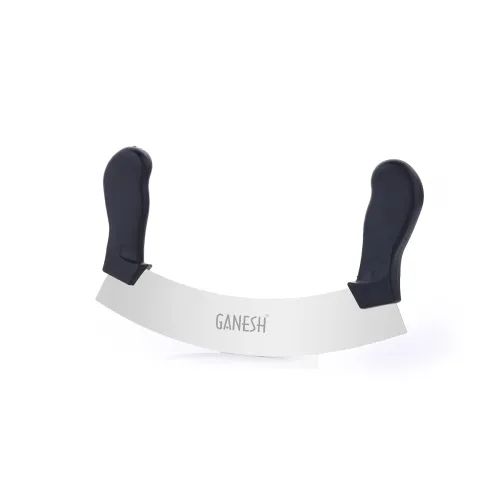 Image of Ganesh Twin Pizza Cutter - Pizza Slicer - Mezzaluna / Mincing Knife - Double Handle Ideal for Mincing, Dicing, Chopping 