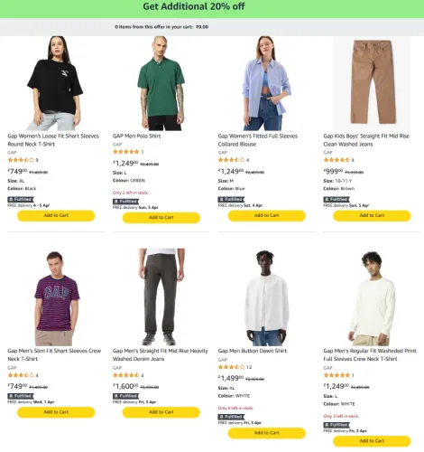 Image of Gap Clothing – Get Extra 20% Discount on Price.