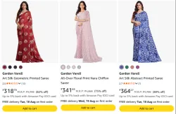 Garden Vareli Art Silk Geometric Saree Upto 82% OFF