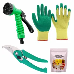 Gardening Tools Kit-4 Pcs (Garden Pruner, Gardening Gloves Green, Water Spray Gun, Flower Seeds Packet) | Durable Gardening Tools | Home Gardening Tool Kit