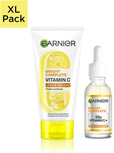 Image of GARNIER 2 Step Brightening Kit - Bright Complete Facewash 150g + Vitamin C Serum 30ml
