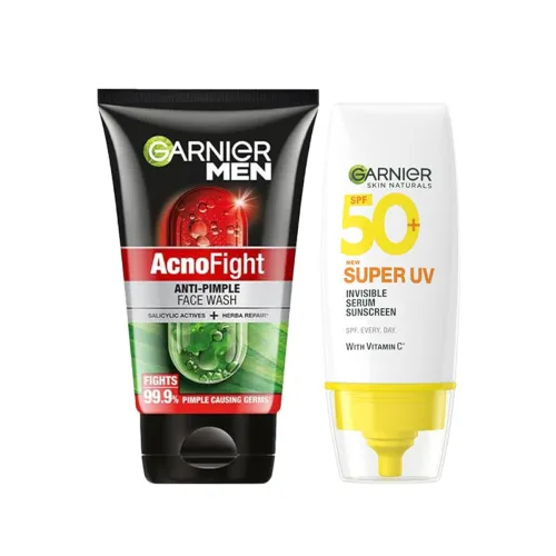 Image of GARNIER Men Acno Fight Anti Pimple Face Wash 100g + SGARNIER Men Acno Fight Anti Pimple Face Wash 100g + Super UV Invisi