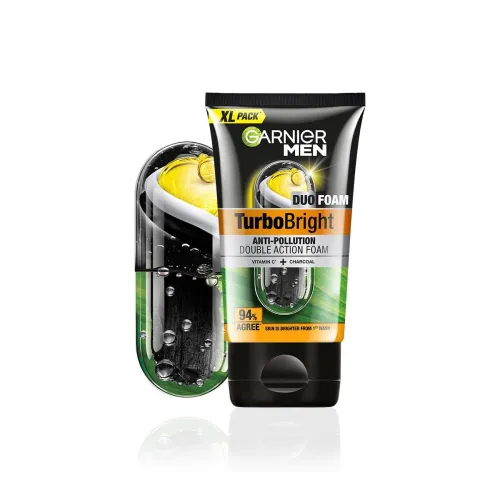 Image of Garnier Men, Face Wash, Brightening & Anti-Pollution, TurboBright Double Action, 155 g