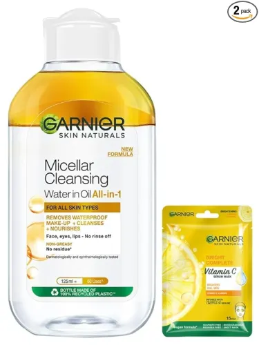 Image of Garnier Skin Naturals Cleansing Water for Waterproof Makeup 125ml With Face Mask