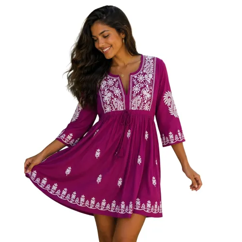 Image of Gauri Laxmi Enterprise Women's Embroidered Georgette Peplum Top | Ethnic Tunic Kurti with Sheer Sleeves | Casual Top for