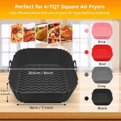 GCQ Square Air Fryer Silicone Liners 8 Inch Set of 2
