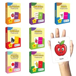 GDC Flashcards 7-in-1 Educational Flashcards for Kids | 196 Cards Total | Alphabet, Animals, Birds, Colours & Shapes, Fruits, Numbers, Vegetables | Early Learning & Preschool Activity Cards