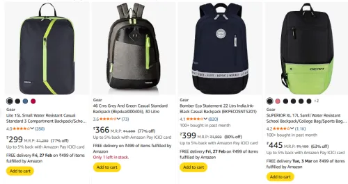 Image of Gear Backpack Starting @ ₹299
