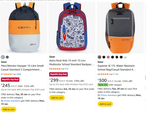 Image of Gear Backpack upto 80% Discount | Starting at ₹245