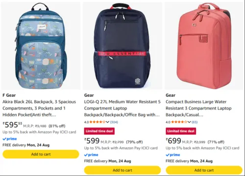 Image of Gear Backpacks Minimum 75% Discount