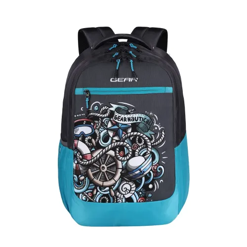 Image of Gear Graffitti 29 Ltrs Grey-Lake.Blue 3 Compartments School Backpack