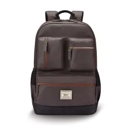 Gear Vintage Boxy 18\'/26L Medium Faux Leather Water Resistant Laptop Backpack/Casual Bag/Daypack/Travel Backpack/College Backpack For Men/Women (Brown - black)