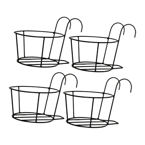 Image of Hanging Flower Pot Holder Railing Potted Plant Stand for Home Balcony Décor, Black (Set of 4)