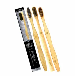 Premium Bamboo Toothbrush Gentlebrush | Pack of 3 with Charcoal Activated Bristles | Family Pack