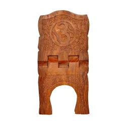 Genuine Sheesham Wood Handcrafted OM Folding Rehal with Floral-Carving -18\'