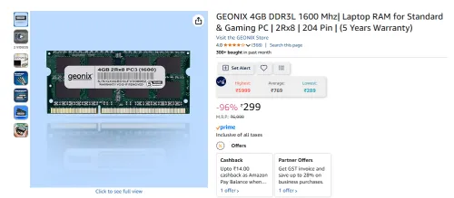 Image of GEONIX 4GB DDR3L 1600MHz Laptop RAM