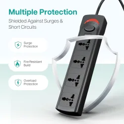 Geonix PowerSpan S4 | Extension Board with 4 Universal Sockets with on Off Button, 3mtr Long Copper Cable, 1500 Watts