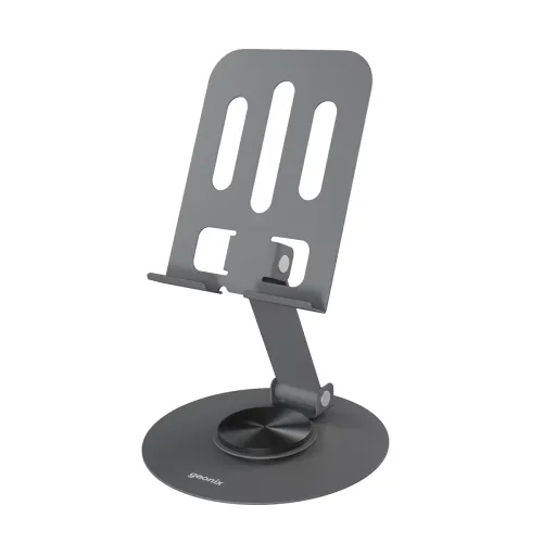 Image of Geonix Trek M3 360° Rotatable & Foldable Mobile Phone Stand – Metallic, Adjustable Height & Angle, Universal Holder for 