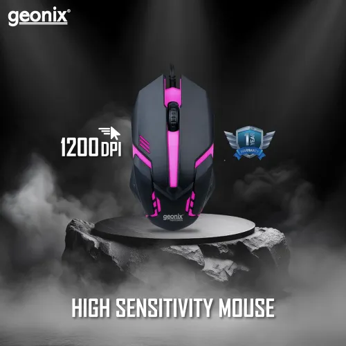 Image of GEONIX Vigor R7 Wired Gaming Mouse with 1200 DPI, PVC Cable, 3 Buttons, Center Click, 1 Year Warranty (Black Red)
