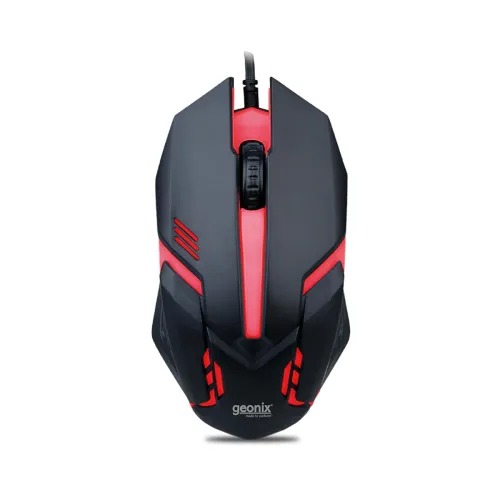 Image of GEONIX Vigor R7 Wired Gaming Mouse with 1200 DPI, PVC Cable, 3 Buttons, Center Click, 1 Year Warranty (Black Red)