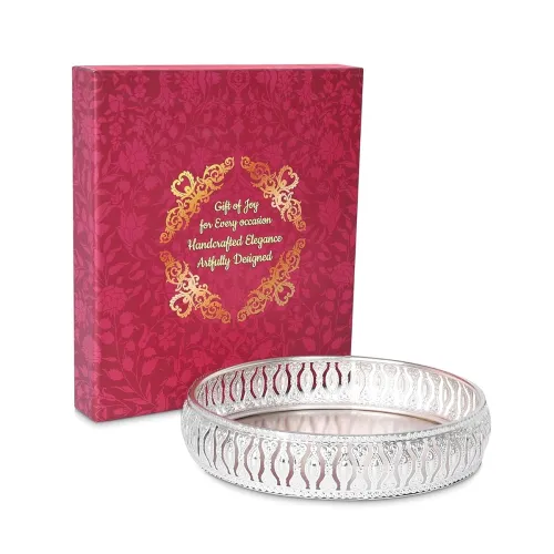 Image of German Silver Plated Round Decorative Tray – 6x6 Inch