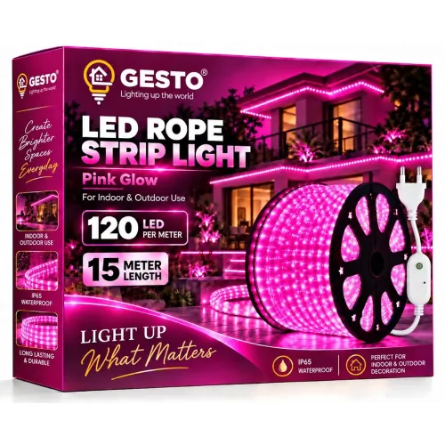 Image of Gesto 15 Meter Pink LED Rope Strip Light | 120 LEDs/Mtr | Cuttable Every 1M