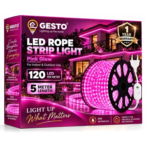 Image of Gesto 5 Meter Pink LED Rope Strip Light | 120 LEDs/Mtr | Cuttable Every 1M