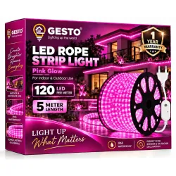 Gesto 5 Meter Pink LED Rope Strip Light | 120 LEDs/Mtr | Cuttable Every 1M
