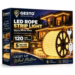 Gesto 5 Meter Warm White LED Rope Strip Light | 120 LEDs/Mtr | Cuttable Every 1M