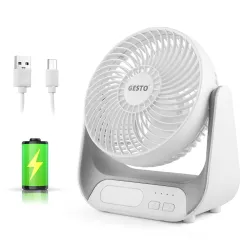 Gesto 7.4 Inch High Speed Rechargeable Table Fan for Home – USB Charging Battery Fan With Led Light | 2400mAh Battery, Upto 8 Hours Runtime | 3 Speed Modes Portable fan for Home, Office,Kitc...