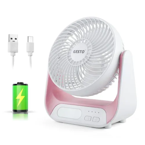 Image of Gesto 7.4 Inch High Speed Rechargeable Table Fan for Home – USB Charging Battery Fan With Led Light | 2400mAh Battery, U