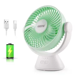 Gesto 7.8 Inch High Speed Rechargeable Table Fan for Home – USB Charging Battery Fan With Led Light | 2400mAh Battery for Upto 8 Hrs. Runtime | 3 Speed Modes Portable fan for Home,Office,Kit...