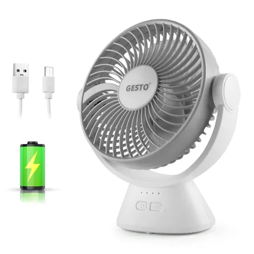 Image of Gesto 7.8 Inch High Speed Rechargeable Table Fan With Led Light 2400mAh Battery
