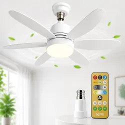 Gesto B22 Socket Fan with LED Light & Remote, Mini Ceiling Fan with 3 Speed & 3 Color Dimmable Light, Portable Bulb Fan for Kitchen, Bathroom, Pooja Room, Study Room, Small Office - 16.5 Inc...