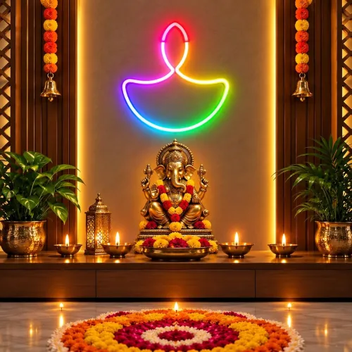 Image of Gesto Diwali Diya Neon Sign Multicolor LED Neon RGB Light Strip 