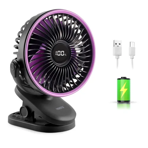Image of Gesto High Speed Rechargeable Clip-On Table Fan with Digital Display – 360° Moving USB Charging Fan for Home,Kitchen,Bab