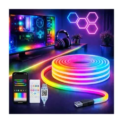Gesto RGBIC Neon Rope Light 5V USB Powered, Music Sync LED Strip Light | App, Remote & Button Control | 99+ Dynamic Color Modes | Gaming, Home, Outdoor, Bar, Diwali & Party Decoration – 5 Meter