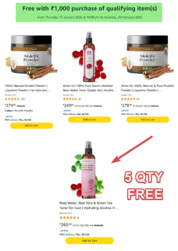 Image of Get 5 Rose Water FREE on shopping of ₹1,000