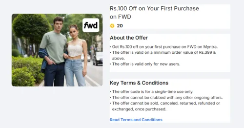 Image of Get Rs.100 off on your first purchase on FWD on Myntra