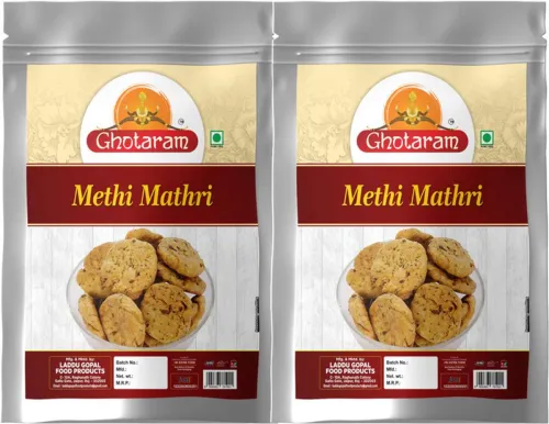 Image of GHOTARAM Ajwain Methi Mathris Achaar Matthi Mathri Indian Namkeen Sweet Snacks-150g*2Pack (2 x 150 g)