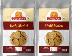 GHOTARAM Ajwain Methi Mathris Achaar Matthi Mathri Indian Namkeen Sweet Snacks-150g*2Pack (2 x 150 g)