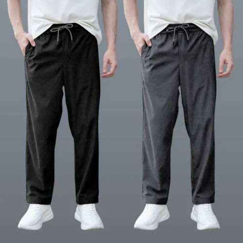 Image of GIBBONTE  Pack of 2 Men Relaxed Black, Grey Corduroy Trousers