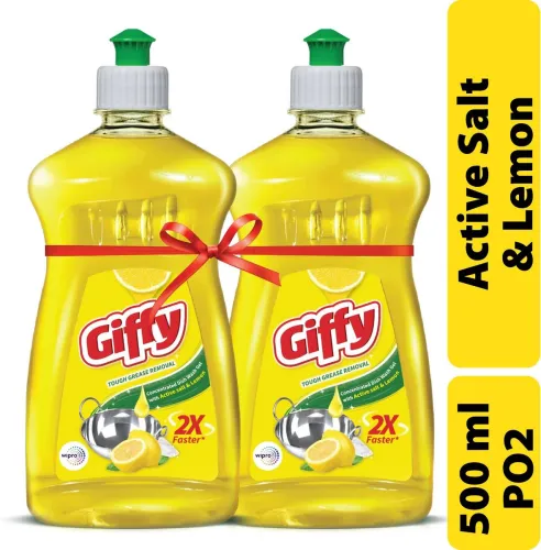 Image of Giffy Concentrated Liquid Dish Wash Gel with Active Salt & Lemon Dish Cleaning Gel (Plain, 2 x 0.5 L)