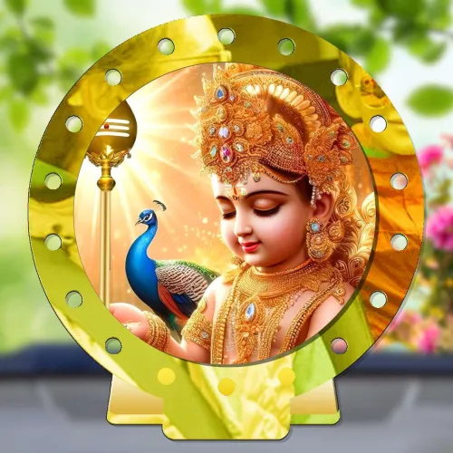 Image of GiftsRange Murugan Kartikeya Skanda Subrahmanya Golden Mirror Shine Car Dashboard Idol Decorative Showpiece - 8 cm (Pl
