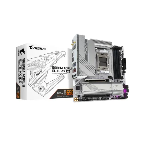 Image of GIGABYTE B650M Aorus Elite AX ICE Micro-ATX Motherboard – AM5 Socket, Ryzen 7000 / 8000 / 9000 Support, DDR5, PCIe 5.0 M