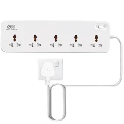 GIGAWATTS 5-in-1 Power Extension Board 5 Universal Sockets 2500W 2Mtr Heavy Duty Cord 250V Fireproof Child-Safe Surge Protector for Home Appliances Travel & Outdoor Power Tools (6 Months War...