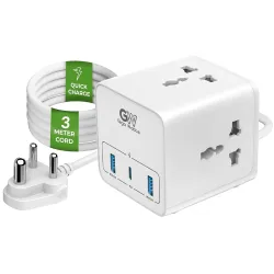 GIGAWATTS 6-in-1 Power Extension Board with 3 Universal Sockets, 20W USB-C PD & 2 USB-A Fast Charging Ports, 2500W 10A, 3M Heavy-Duty Cord, Fireproof Child-Safe Power Strip for Home, Office....