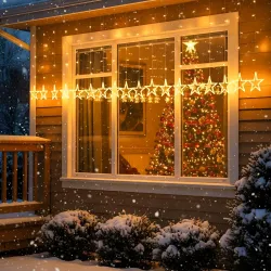 Gigawatts Fairy Curtain String Light with Star Shaped 138 LEDs 2.5m Indoor & Outdoor Decor Lights for Home Diwali Christmas and Valentine Party (Pack of 1, Warm White, 6+6 Stars)