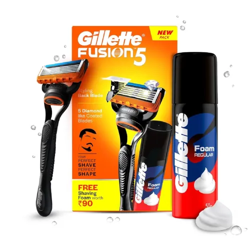 Image of Gillette Fusion Manual Razor for Men for Perfect Shave and Perfect Beard Shape & Gillette Classic Regular Pre Shave Foam